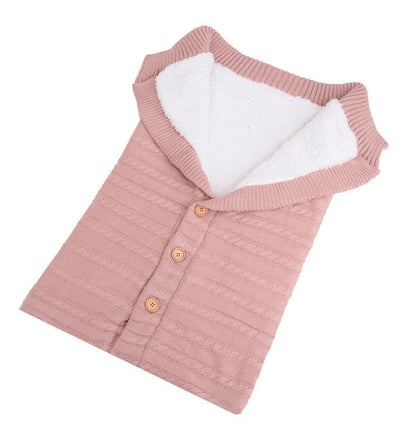 Swaddling blanket Stevvex pink knitted with white fleece lining and wooden buttons newborn wrap on Tampa Home & Garden Store