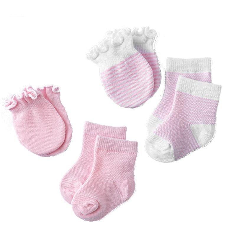 Stevvex baby socks and gloves set, 4 pairs in pink/white, anti-scratch breathable for babies on Tampa Home & Garden Store