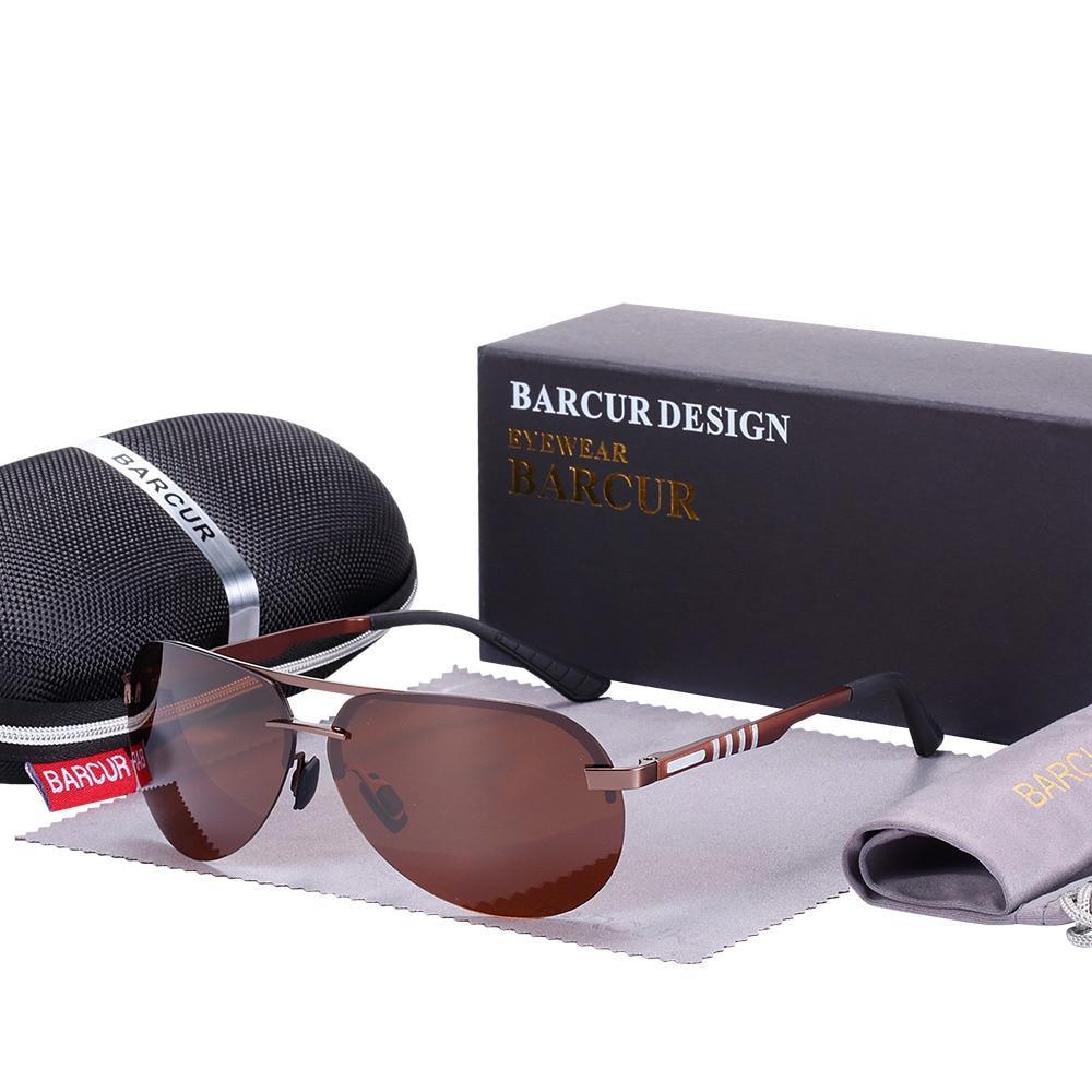 Sunglasses Barcur aviator metal frame brown polarized lenses UV400 protection on Tampa Home & Garden Store