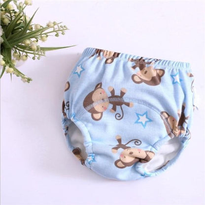 Stevvex cloth diaper training pants, 6-layer, light blue monkey print on Tampa Home & Garden Store