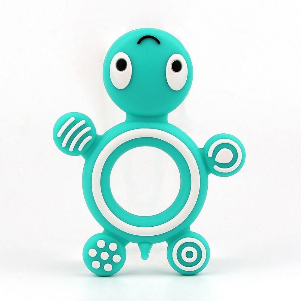 Baby silicone teether turtle turquoise with white ring accents Stevvex BPA free on Tampa Home & Garden Store