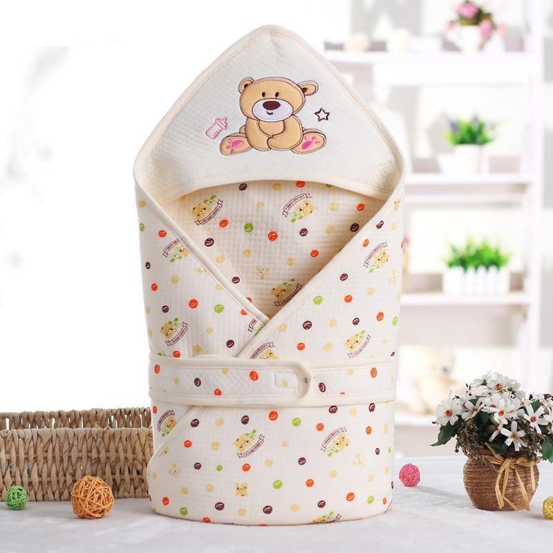 Stevvex cotton infant sleeping bag swaddle with teddy bear hood, cream with colorful dots on Tampa Home & Garden Store