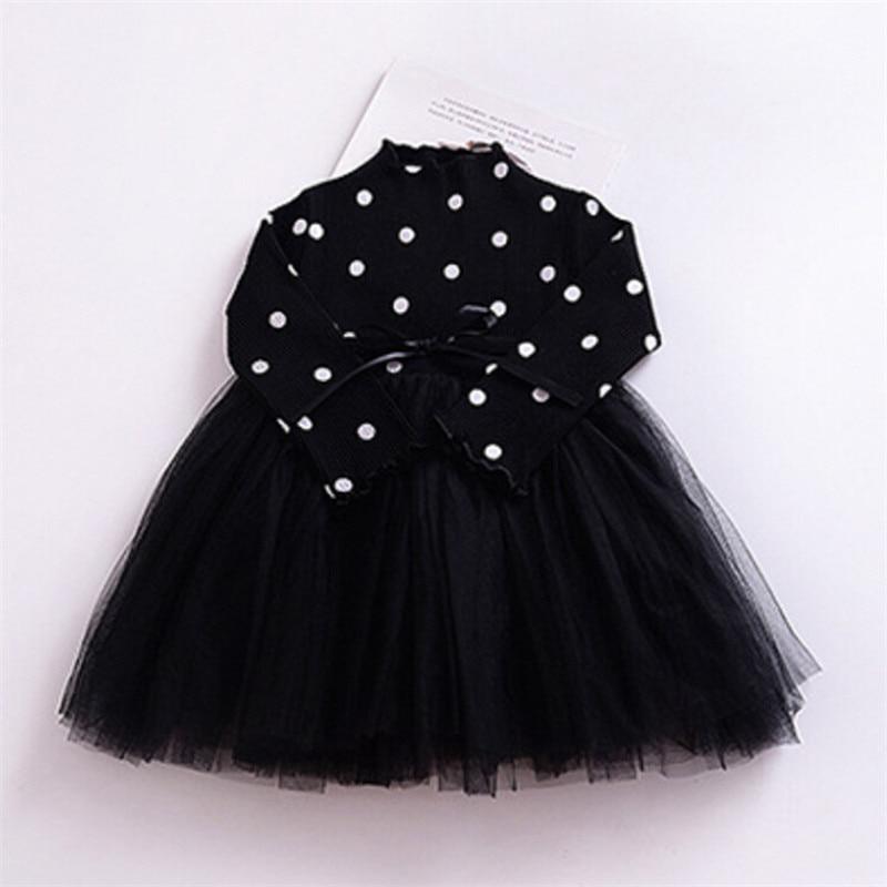 Black polka dot long-sleeve baby girls dress with tulle skirt by Stevvex on Tampa Home & Garden Store