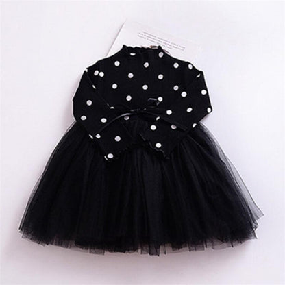 Black polka dot long-sleeve baby girls dress with tulle skirt by Stevvex on Tampa Home & Garden Store