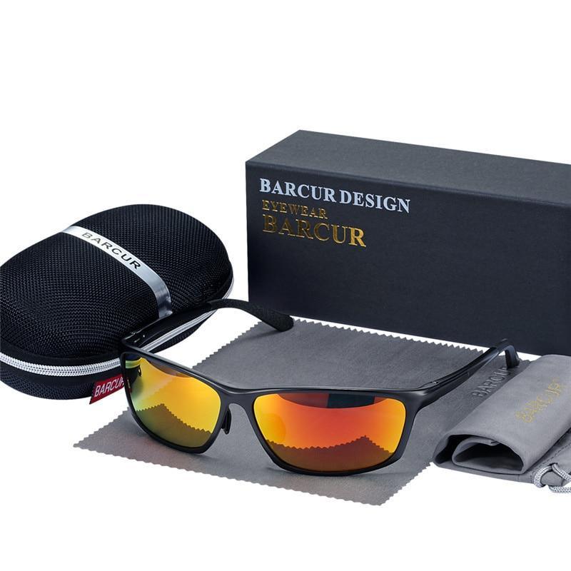 Barcur Design polarized square oversized sunglasses with orange mirrored UV400 lenses on Tampa Home & Garden Store