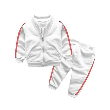 Stevvex white cotton 2pc baby tracksuit with red stripes zip jacket and pants on Tampa Home & Garden Store