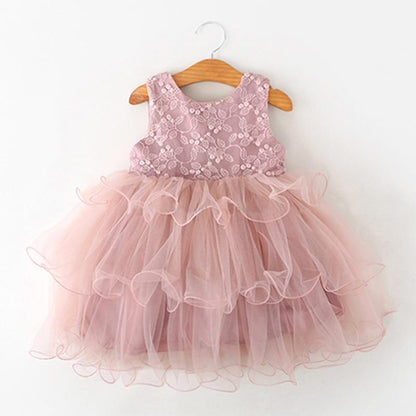 Stevvex ST15BY09876HARDY pink newborn baby dress with lace flower bodice and layered tulle skirt on Tampa Home & Garden Store