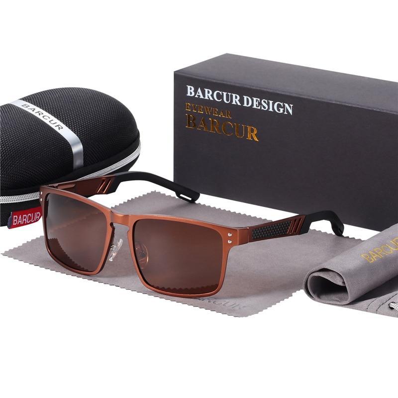 Barcur square metal sunglasses with brown lenses, polarized UV400 eyewear on Tampa Home & Garden Store