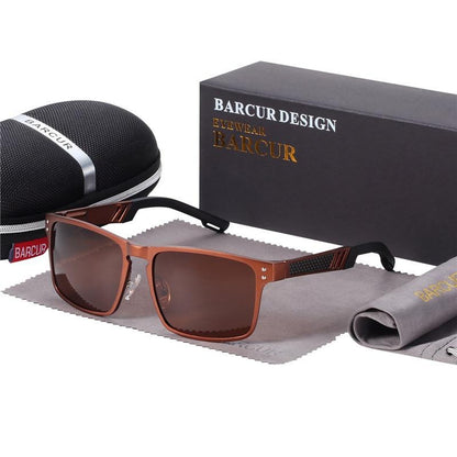 Barcur square metal sunglasses with brown lenses, polarized UV400 eyewear on Tampa Home & Garden Store