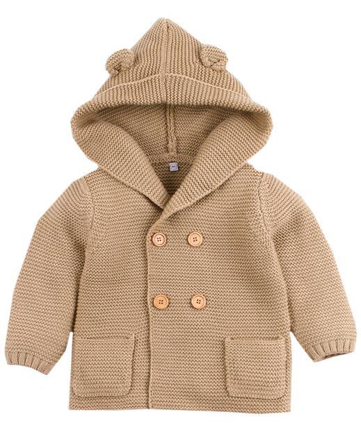 Newborn knit cardigan with hood and bear ears, beige, pockets and buttons Stevvex on Tampa Home & Garden Store