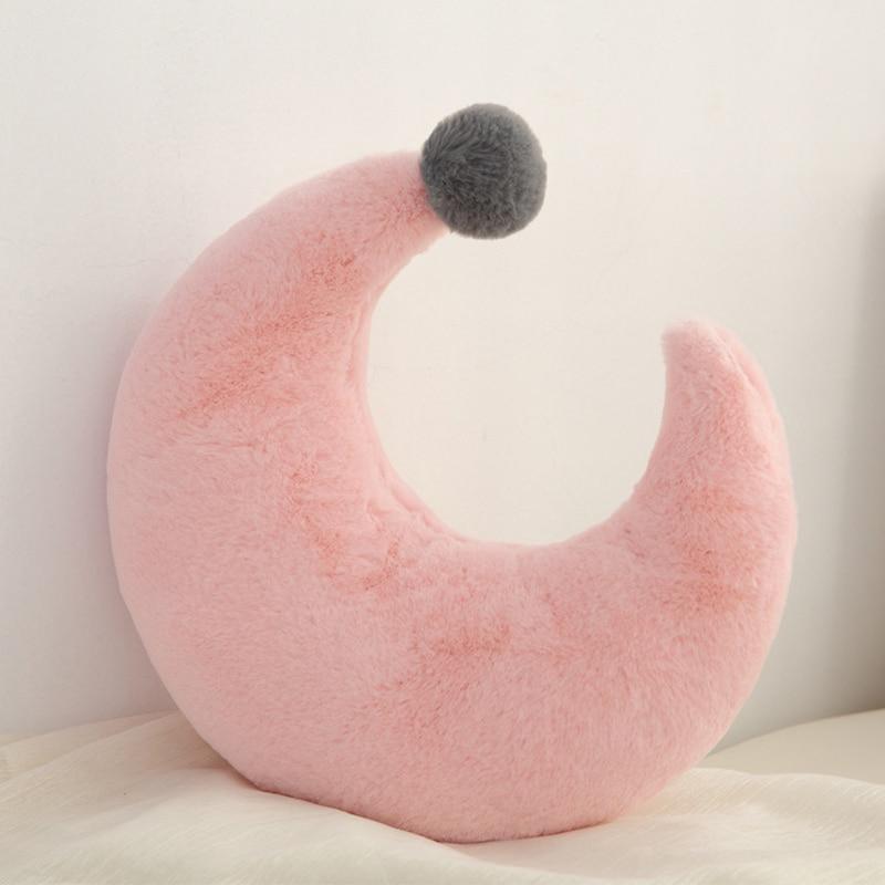 Newborn nursing pillow Stevvex pink crescent plush with gray pom-pom for babies on Tampa Home & Garden Store