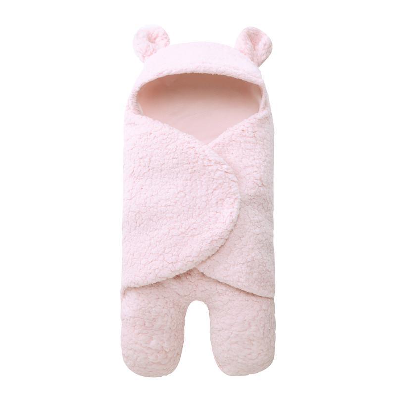 Stevvex pink fluffy baby swaddle blanket with bear ears hood, soft newborn wrap on Tampa Home & Garden Store