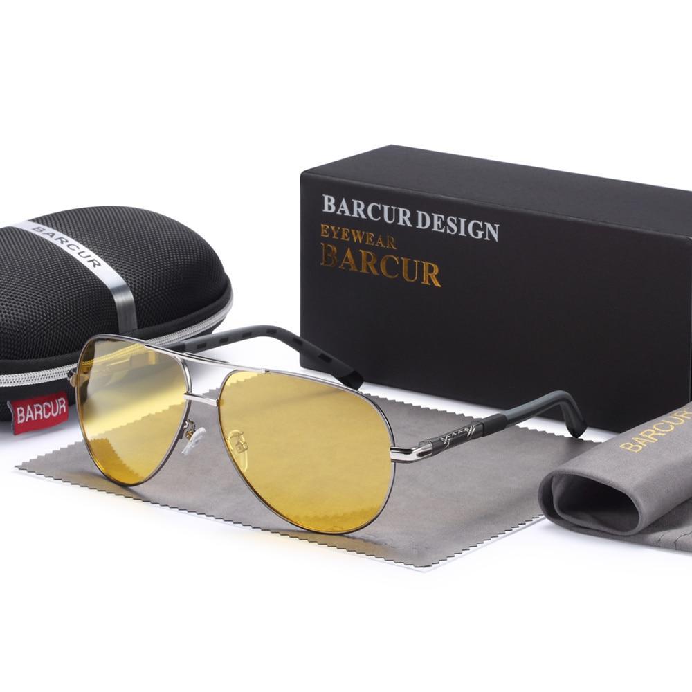 Aviator sunglasses by Barcur with yellow polarized lenses, metal frame, UV400 protection on Tampa Home & Garden Store