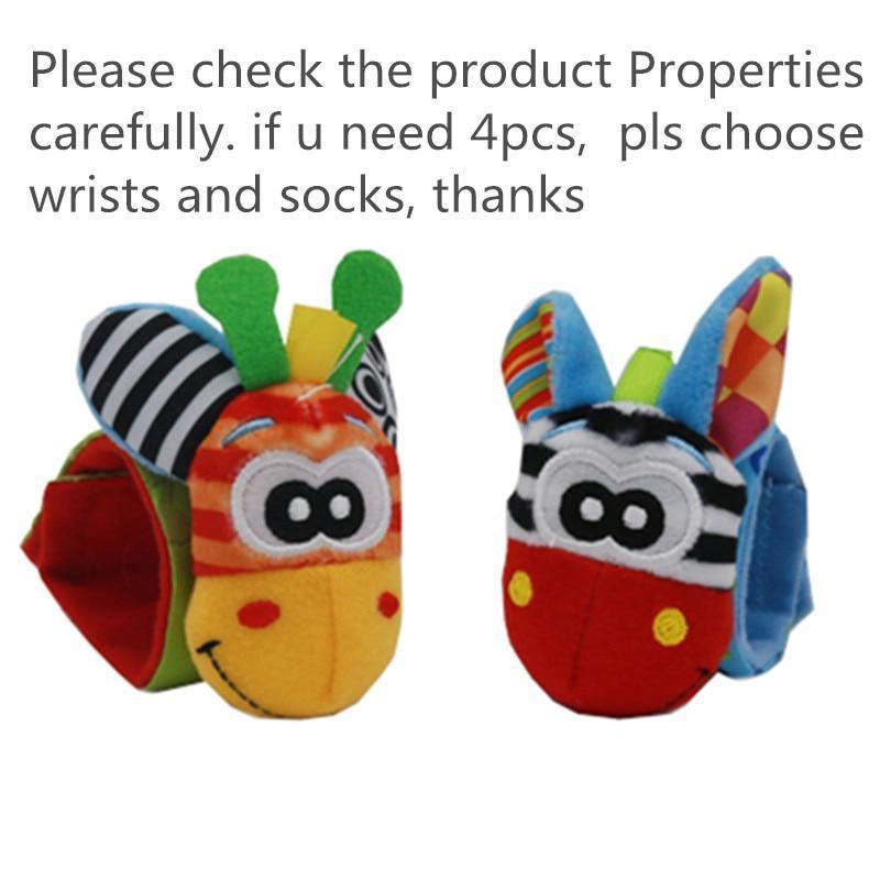 Colorful plush wrist rattles set of 2 for babies by Stevvex, multicolor insect designs on Tampa Home & Garden Store