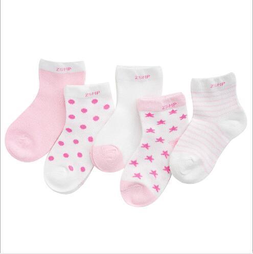 Kids socks Stevvex 5-pair pink/white ultra-thin breathable with stars moon print on Tampa Home & Garden Store