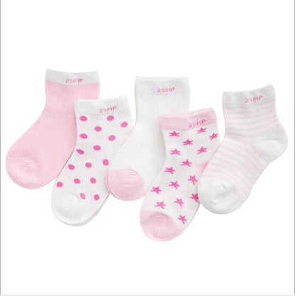 Kids socks Stevvex 5-pair pink/white ultra-thin breathable with stars moon print on Tampa Home & Garden Store
