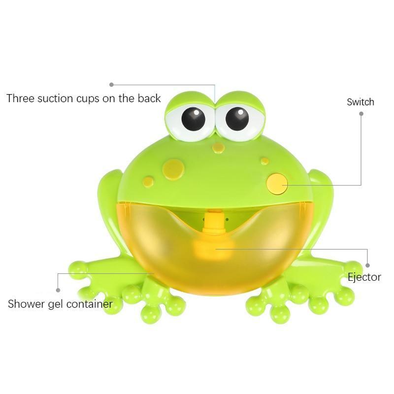 Stevvex frog bath bubble maker, green with yellow bubble chamber and suction cups on Tampa Home & Garden Store