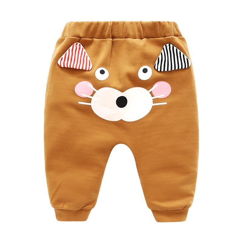 Stevvex cartoon cat print baby pants in brown with striped ears and elastic waist on Tampa Home & Garden Store