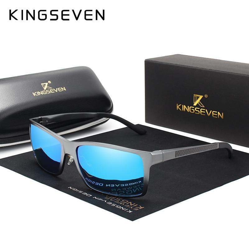 Sunglasses Stevvex Kingseven aluminum-magnesium frame blue-mirrored polarized UV400 lenses unisex on Tampa Home & Garden Store