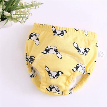 Stevvex 6-layer baby cotton training pants cloth diaper in yellow with dog print, reusable on Tampa Home & Garden Store