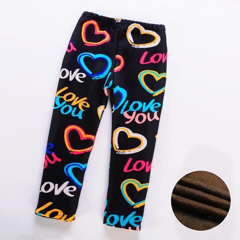 Kids thick leggings Stevvex black with colorful heart print and Love You text for girls on Tampa Home & Garden Store