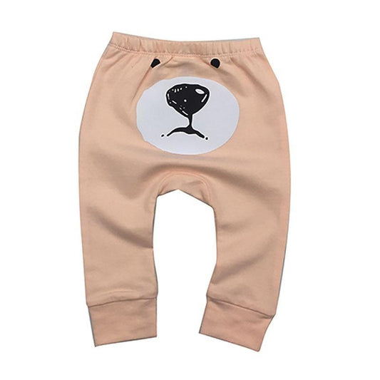 Stevvex baby pants 6-24m peach with white circular bear-face patch toddler bottoms on Tampa Home & Garden Store