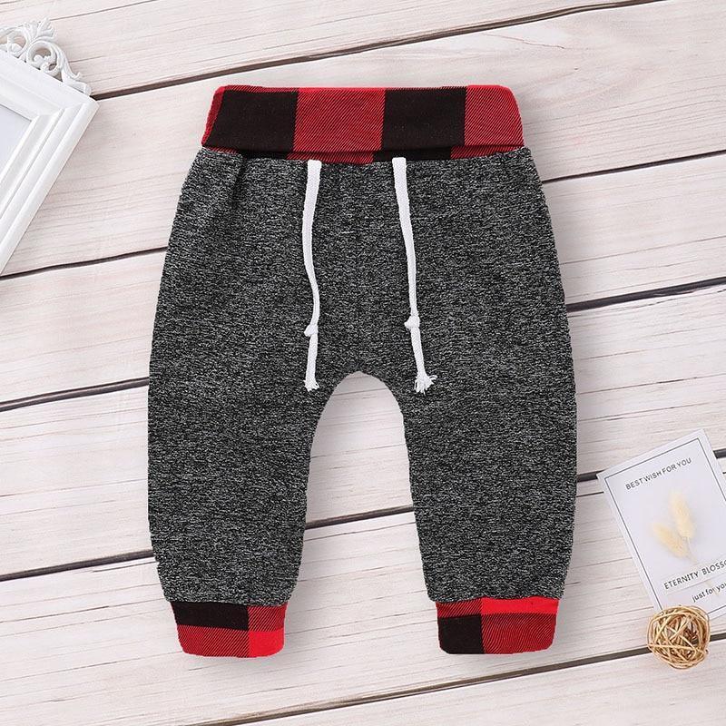 Newborn 2pc hoodie pants set by Stevvex grey marled knit with red plaid cuffs on Tampa Home & Garden Store