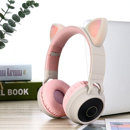 Stevvex pink cat-ear over-ear headphones with beige frame and pink cushions Bluetooth 5.0 on Tampa Home & Garden Store