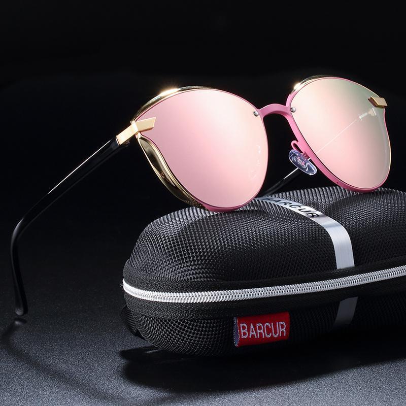 Sunglasses Stevvex polarized round rimless pink mirrored lenses with gold accents on Tampa Home & Garden Store