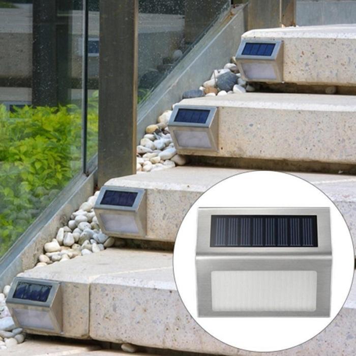 Stainless Steel LED Solar Stair Step Lights | Dusk to Dawn Auto On/Off | (2024 Model)