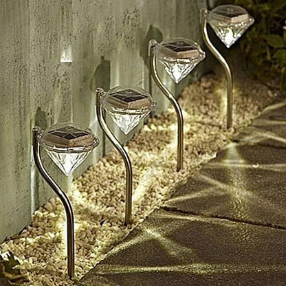 4 Pack Solar Diamond LED Lights and Garden Stakes