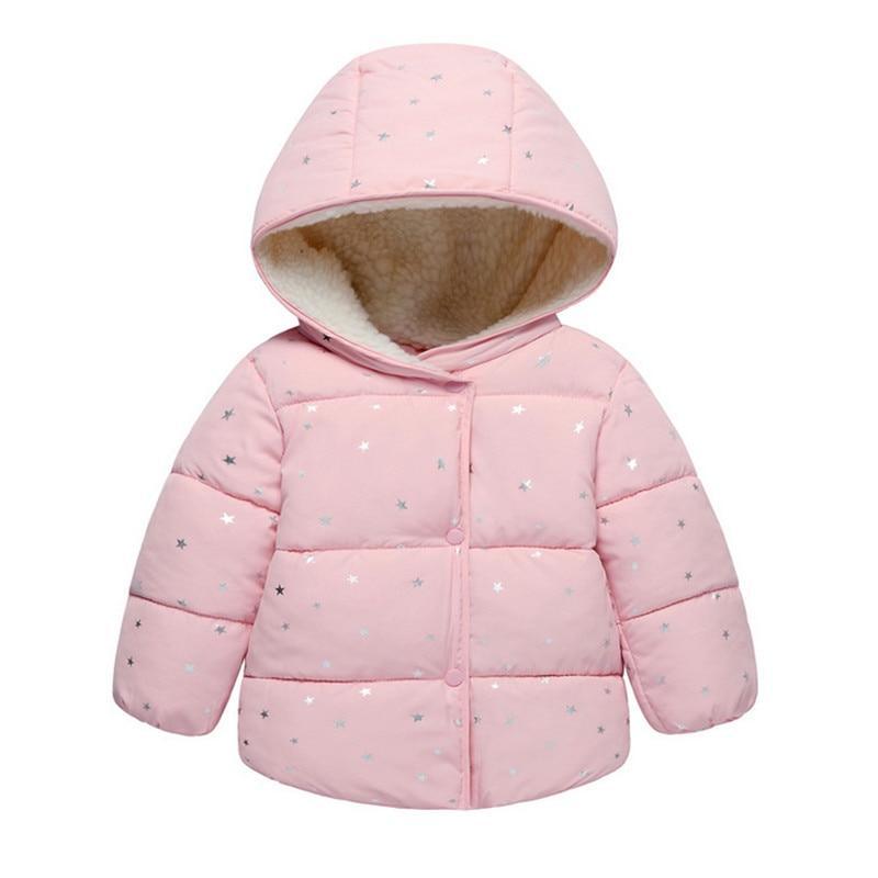 Stevvex pink quilted baby hooded jacket with star print, cotton padded winter coat on Tampa Home & Garden Store