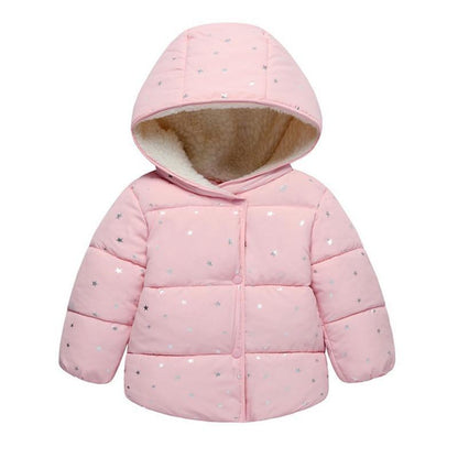 Stevvex pink quilted baby hooded jacket with star print, cotton padded winter coat on Tampa Home & Garden Store