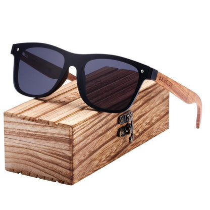 Stevvex polarized wood sunglasses with square frame and wooden temples UV400 protection on Tampa Home & Garden Store