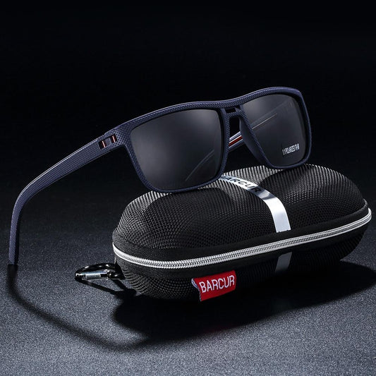 Sunglasses Stevvex polarized men’s with UV400, navy frame and dark lenses, BARCUR case on Tampa Home & Garden Store