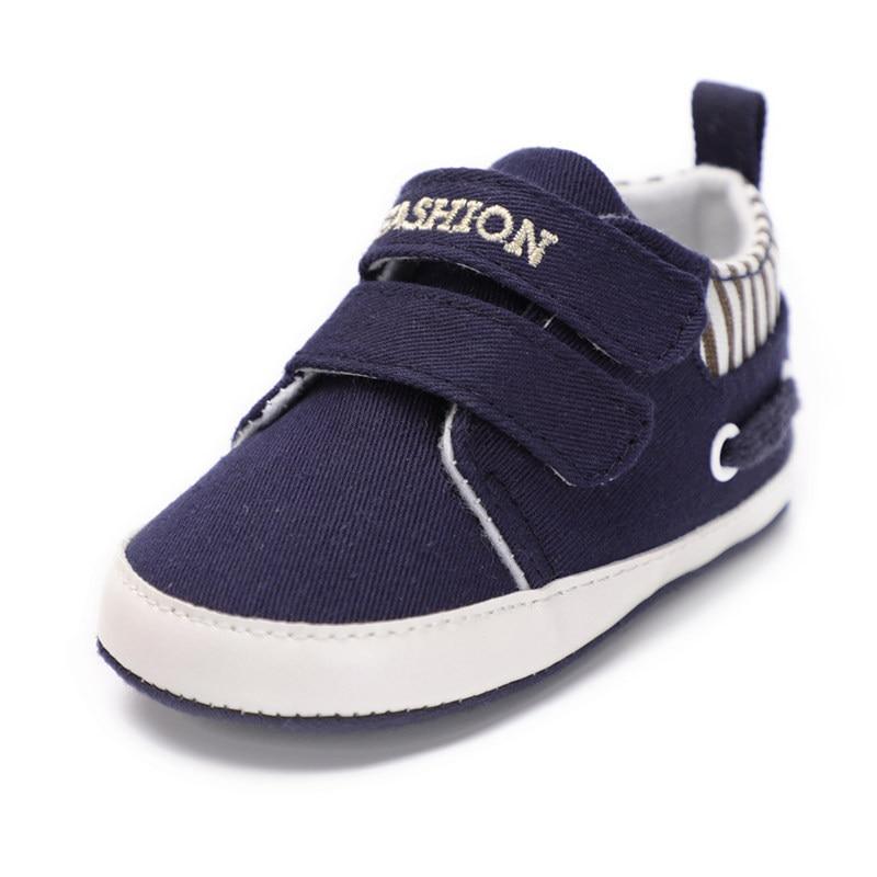 Stevvex navy canvas first walkers infant shoe with dual Velcro straps and white sole on Tampa Home & Garden Store