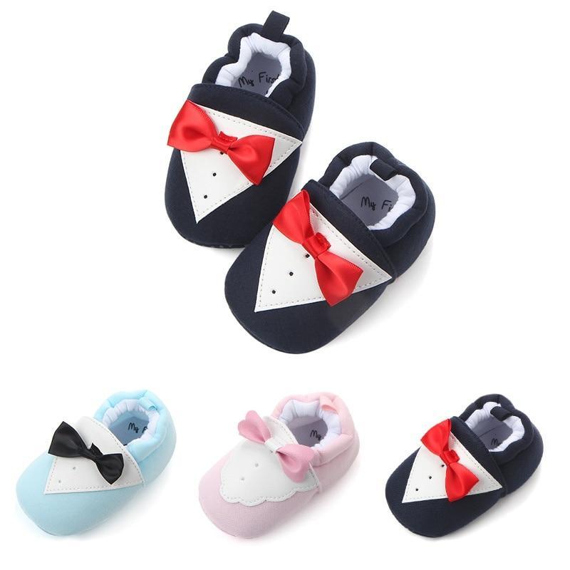 Baby soft pre-walker shoes set of 5 by Stevvex with butterfly-knot bows in navy, blue, pink on Tampa Home & Garden Store