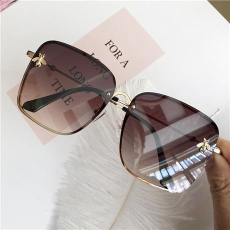 Stevvex oversized square sunglasses brown gradient lenses gold frame UV400 protection on Tampa Home & Garden Store