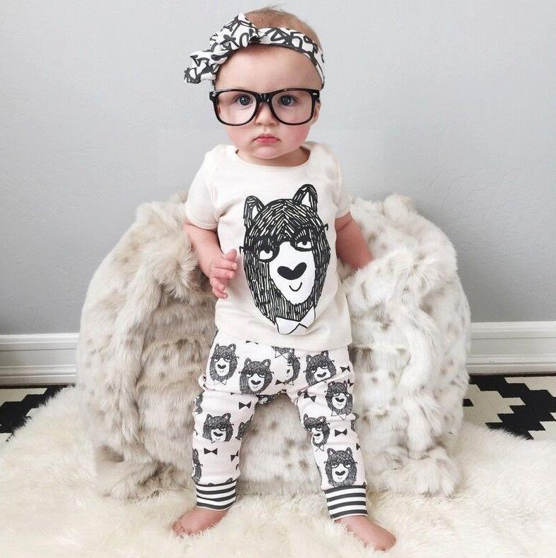 Stevvex two-piece baby boy clothes set white T-shirt with black dog print and matching pants on Tampa Home & Garden Store