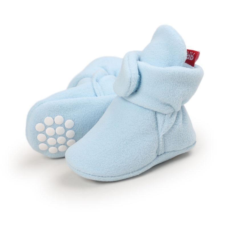 Stevvex baby booties light blue faux fleece with knot wrap and soft grip sole 1 pair on Tampa Home & Garden Store