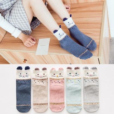 5-pair 100% cotton unisex baby socks with cute cat-face designs in navy beige pink mint gray on Tampa Home & Garden Store