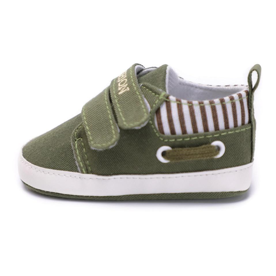 Stevvex olive canvas first walkers baby shoe with double Velcro straps and white sole on Tampa Home & Garden Store