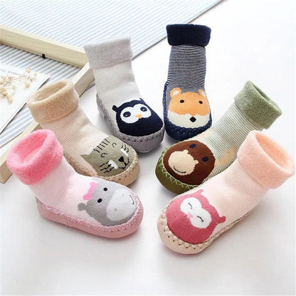 Stevvex baby warm stretchy booties with rubber soles, assorted animal-face newborn socks on Tampa Home & Garden Store
