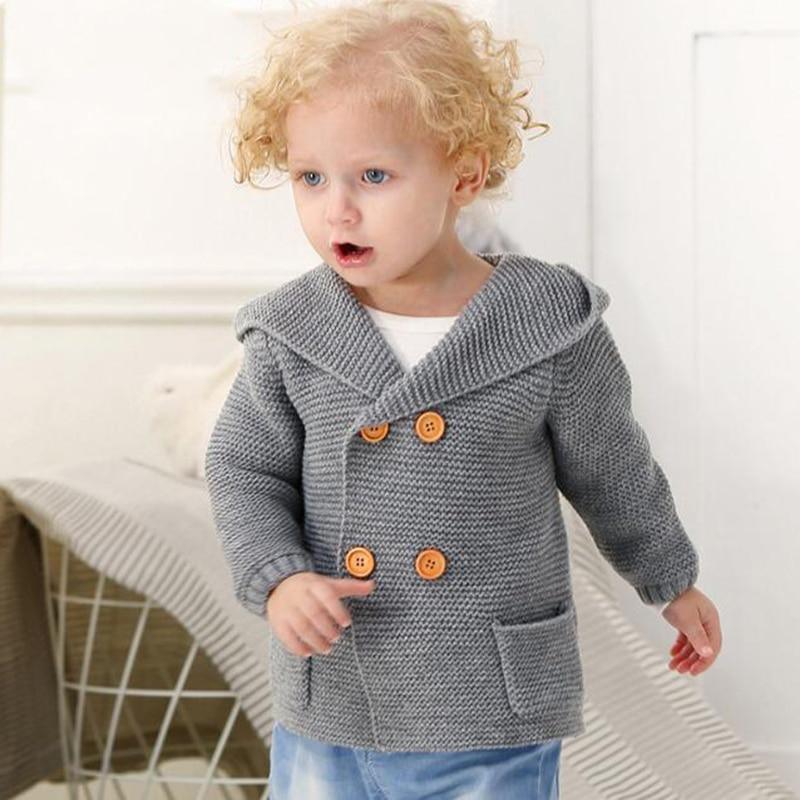 Knitting cardigan Stevvex gray knit for newborn, long sleeves, orange buttons, pockets on Tampa Home & Garden Store