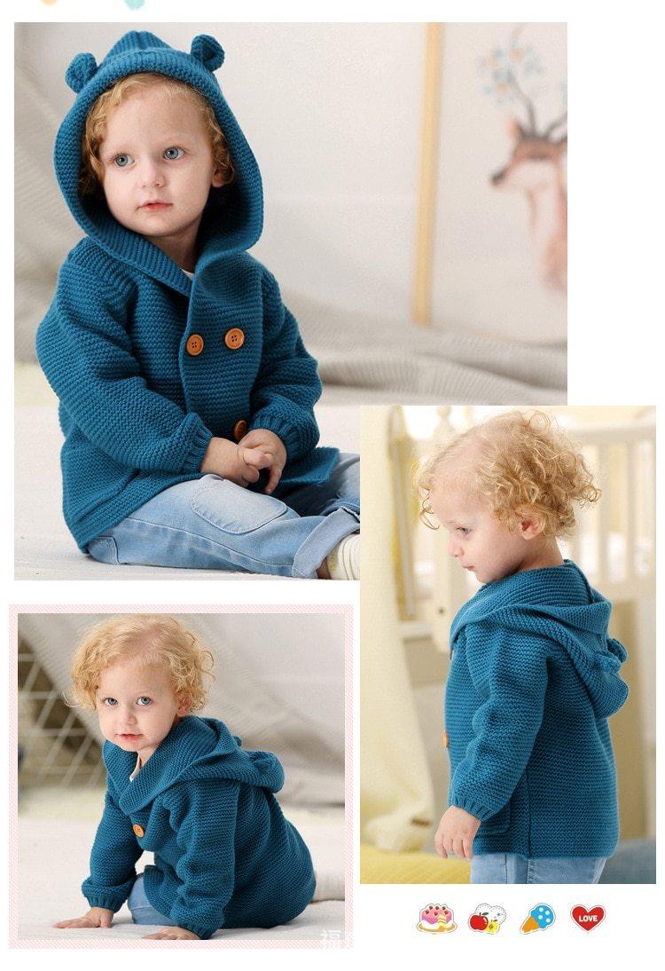 Warm Hooded Cardigan Jumpsuit And Baby Romper
