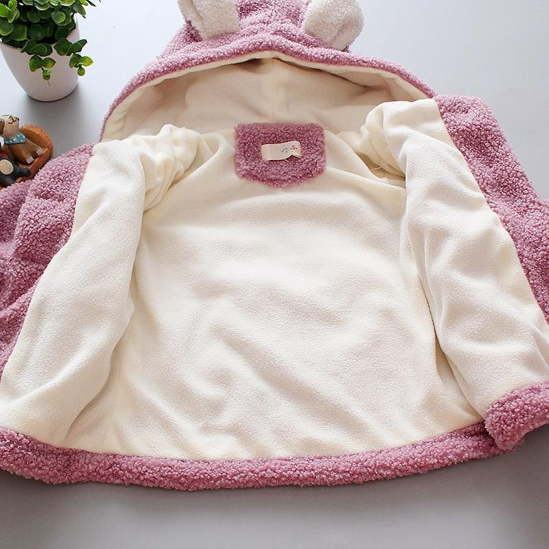 Stevvex baby girls pink fluffy winter coat with cream fleece lining and hood with ears on Tampa Home & Garden Store