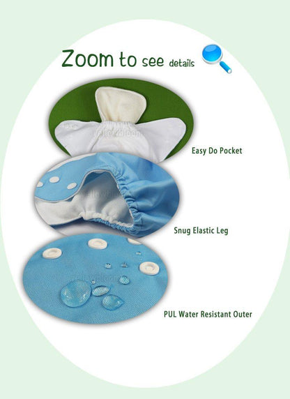 Stevvex cloth pocket nappy set, 3 nappies with Easy Do Pocket, Snug Elastic Leg, PUL outer on Tampa Home & Garden Store