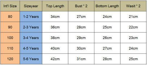 Stevvex baby and children's outfits size chart showing Int'l sizes 80–120 and age ranges on Tampa Home & Garden Store
