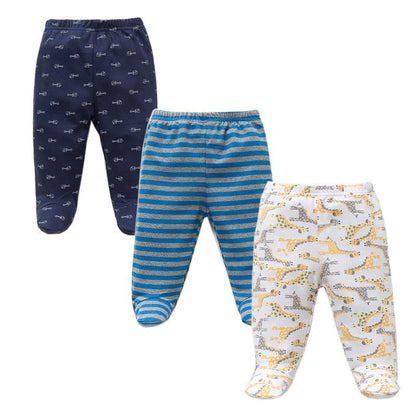 3pc baby pants set; navy print, blue stripes, white giraffe pattern; unisex cotton Stevvex on Tampa Home & Garden Store