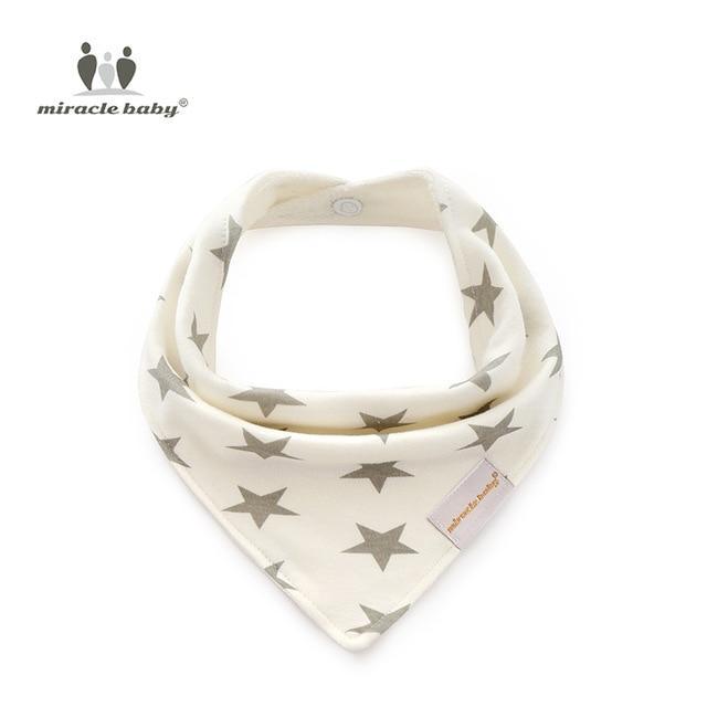 Stevvex baby swaddle blanket with cap, cream fabric with gray star print, Miracle Baby logo on Tampa Home & Garden Store